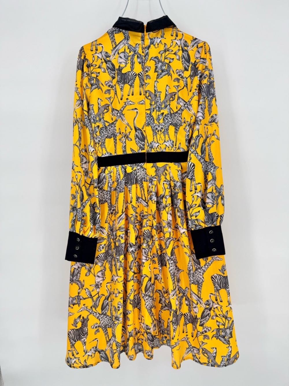 Retro Yellow Animal Safari Midi Dress Beaded Medium WhimsiGoth Academia THE MOON - Picture 8 of 16
